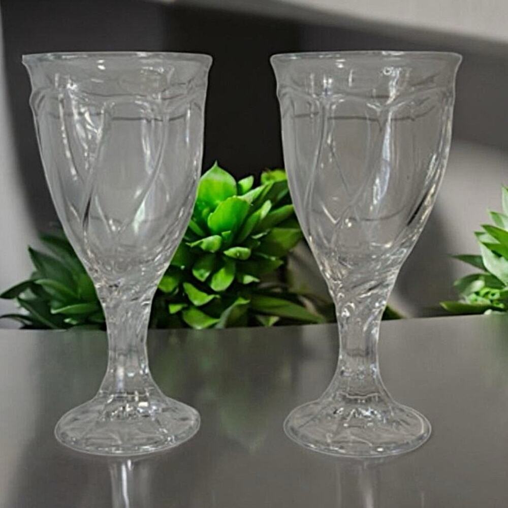 Vtg Noritake Set 2 Sweet Swirl Glass Goblet Clear Wine Iced Tea 7.5" x 3.75" EUC